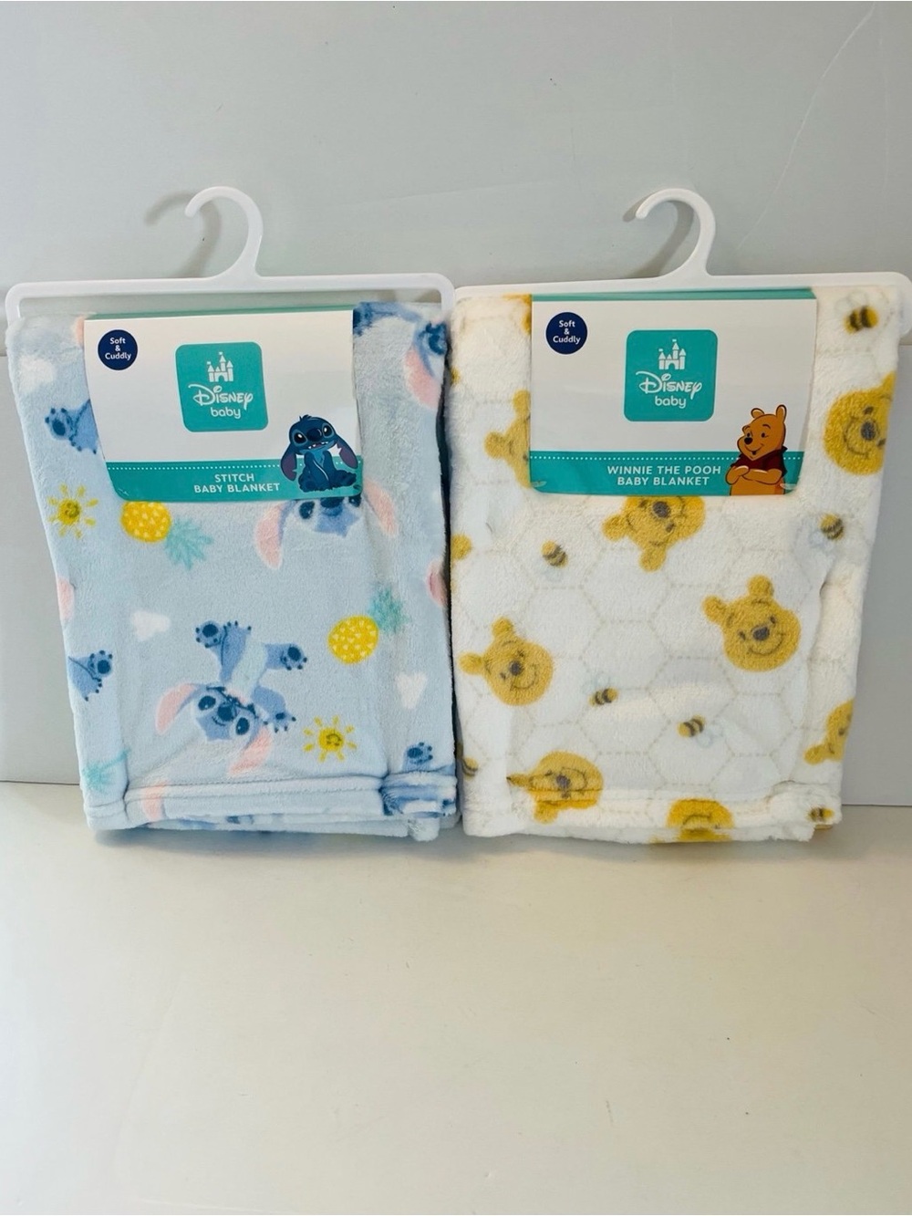 Disney Baby Lot of 2 Baby Blankets Stitch Pineapple Sun Winnie the Pooh Bees